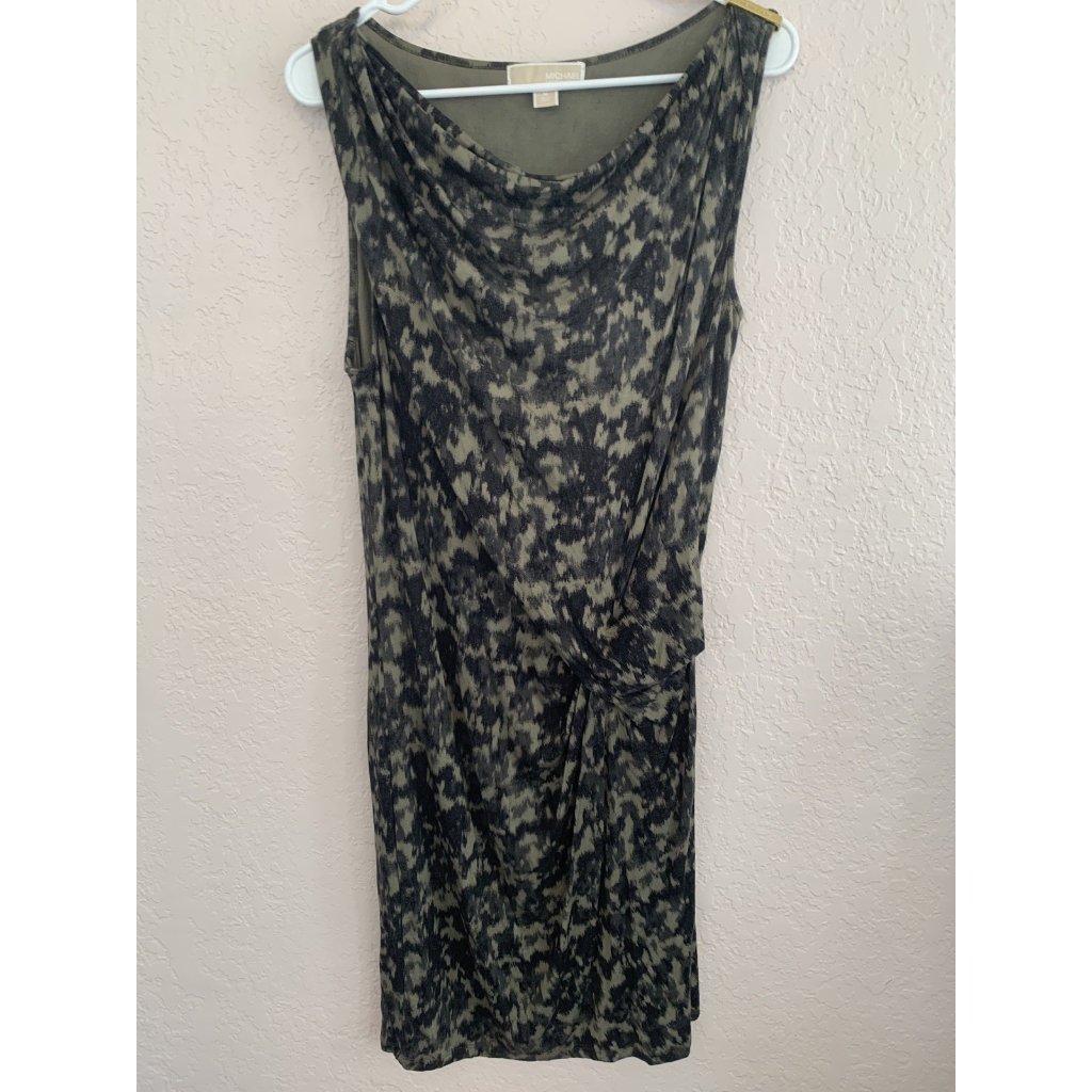 Michael Kors Animal Print Sleeveless Asymetrical Waist Ruching Sheath Size M